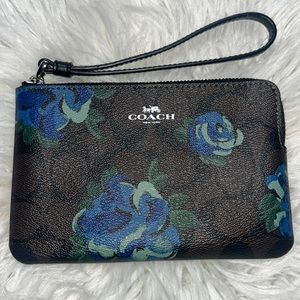 Blue Rose Coach Wrist Wallet Wristlet New Unused
